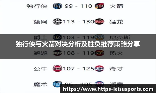 独行侠与火箭对决分析及胜负推荐策略分享